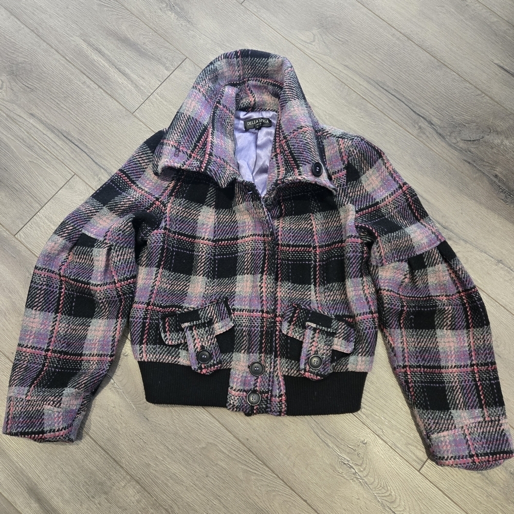 Della Spiga Italy Plaid Cropped Y2K Bomber Jacket